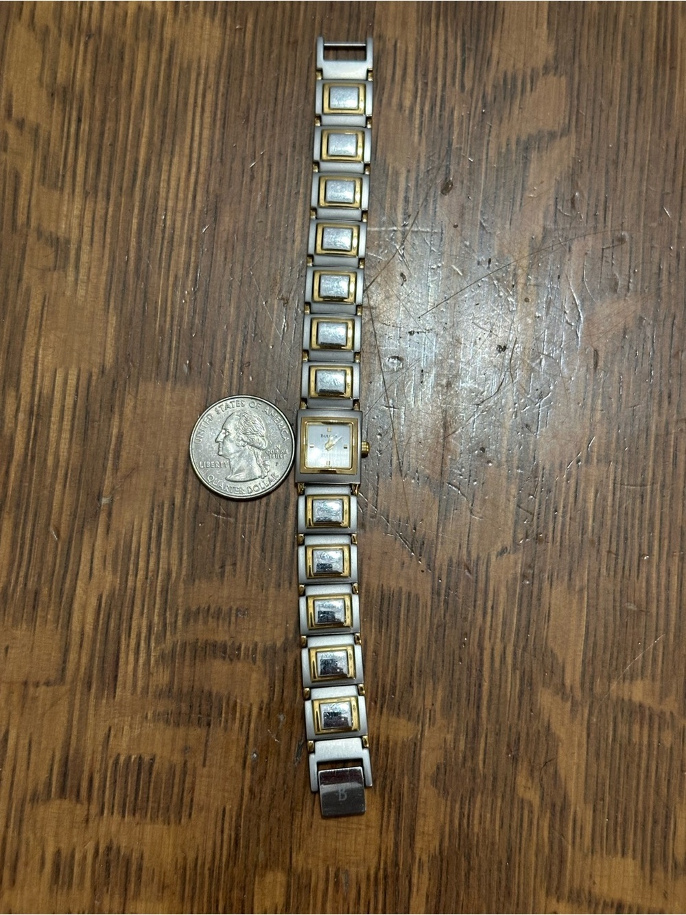 Vintage Bulova Two-Tone Silver and Gold Women's Square Bracelet Watch - Picture 4 of 6